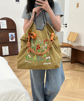 Black Embroidered Large Capacity Nylon Shopping Bag SX1001